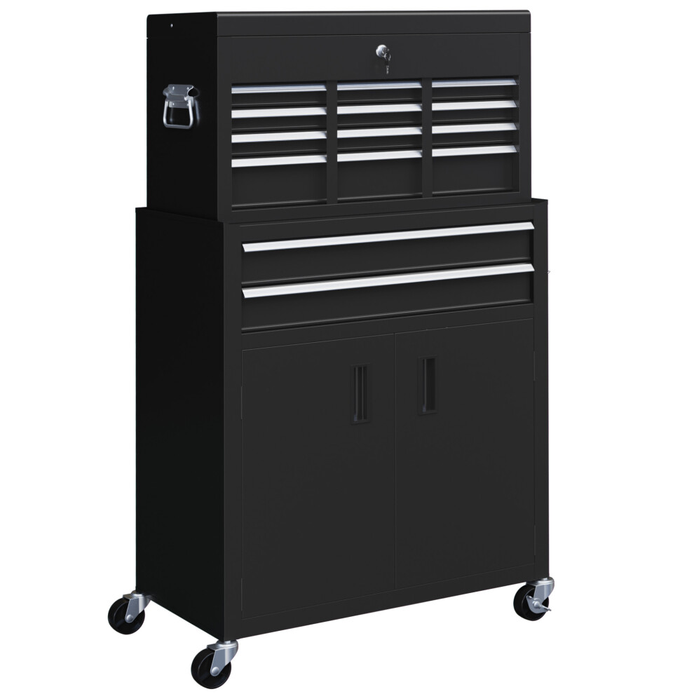 HOMCOM Top Chest And Roller Cabinet Combo Metal Tool Cabinet On Wheels Black