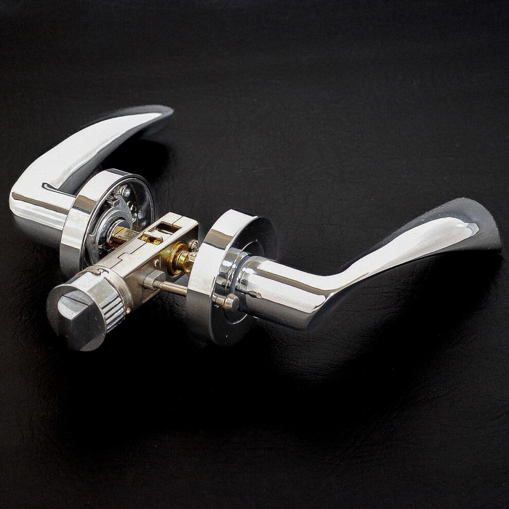 (Polished Chrome, Privacy Quick Latch) Vibe Twirl Privacy Push Button Latch & Handle Sets 5052351062584