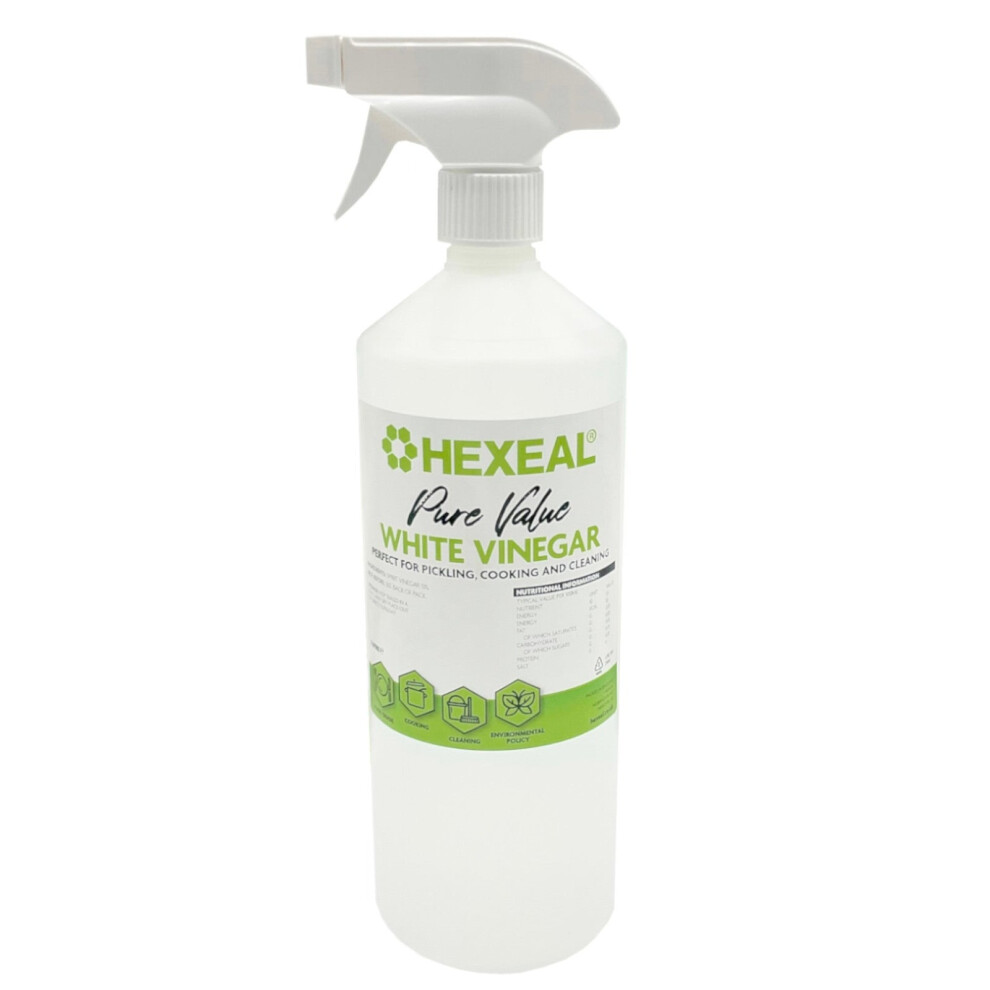 Hexeal Pure Value White Vinegar 1L Spray - 1L Spray Bottle Of Food Grade White Vinegar For Cooking, Cleaning, Pickling & Baking Cleans Surfaces, Deo