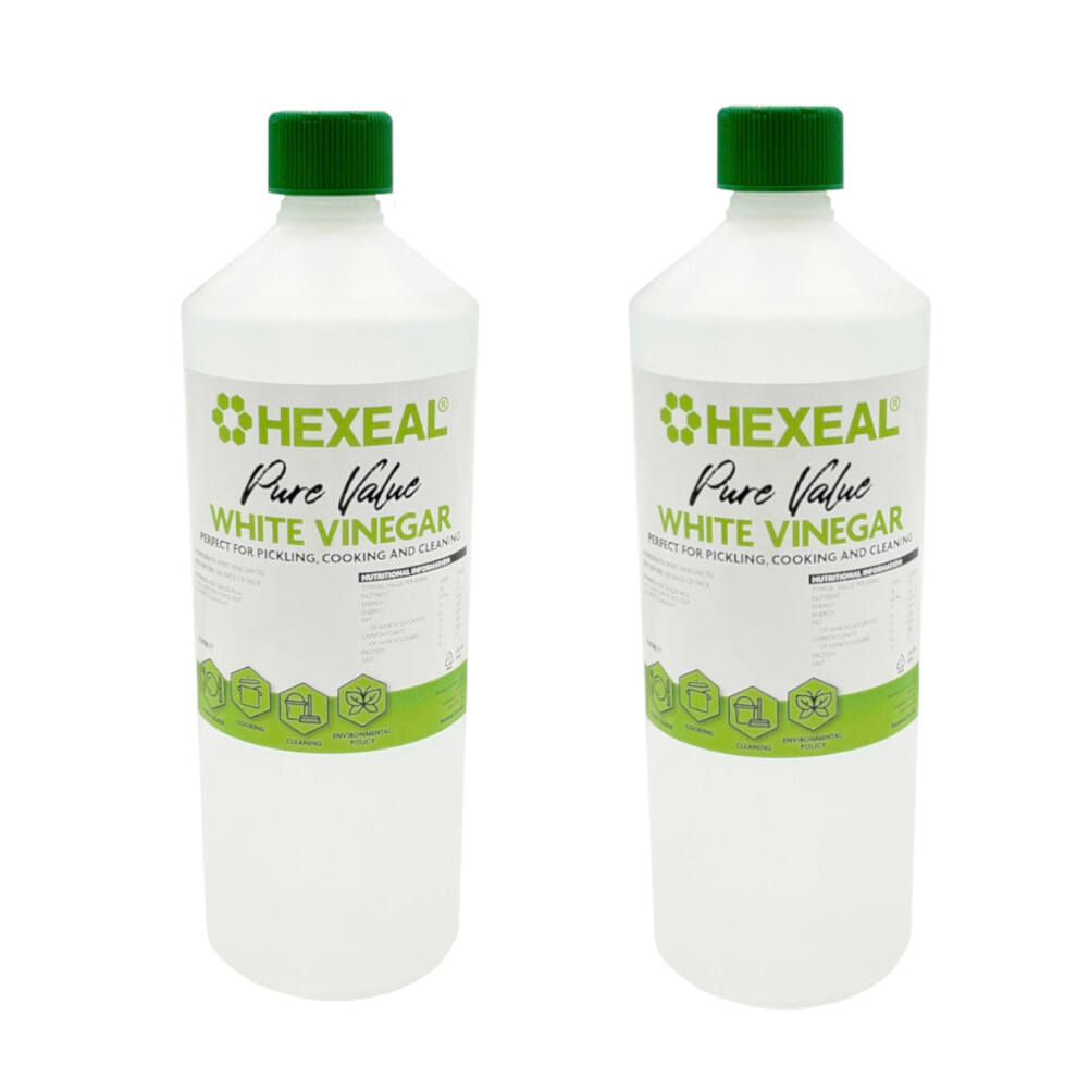 Hexeal Pure Value White Vinegar 2L - 2 X 1L Bottle Of Food Grade White Vinegar For Cooking, Cleaning, Pickling & Baking Cleans Surfaces, Deodorises