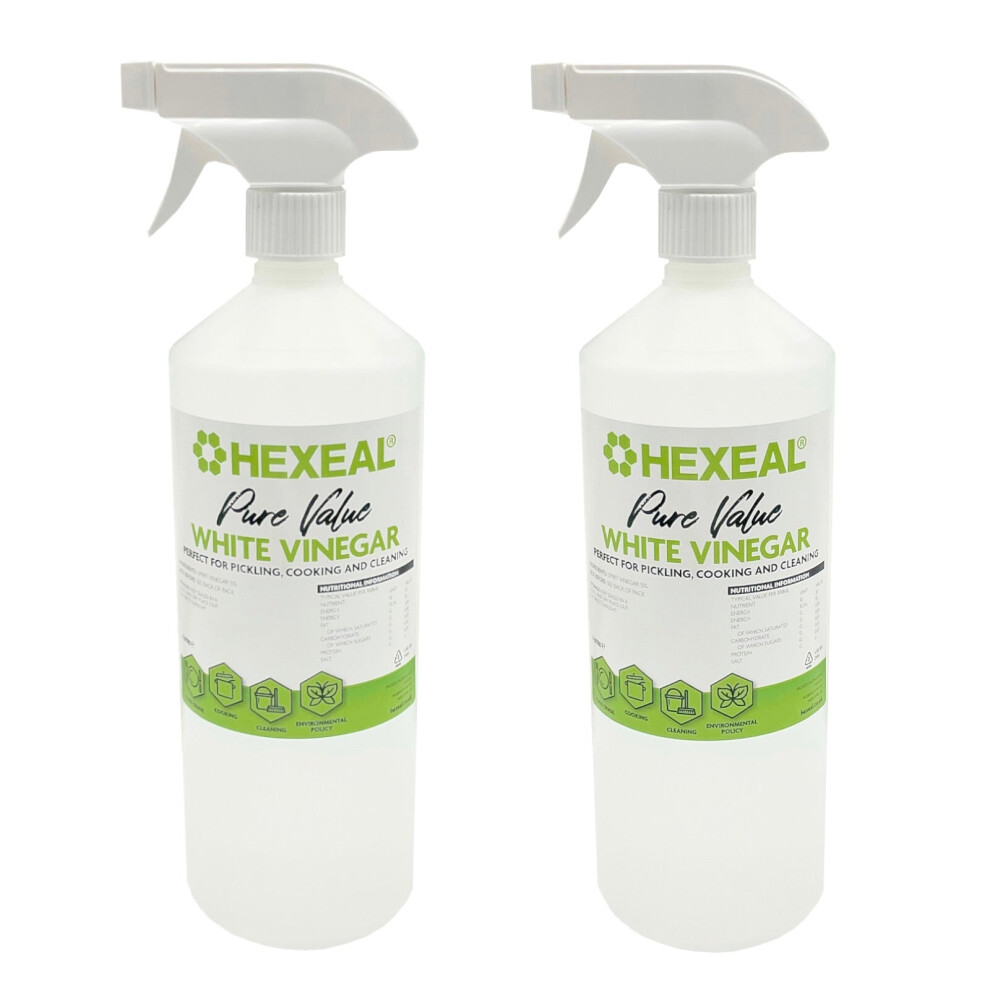 Hexeal Pure Value White Vinegar 2L Spray - 2 X 1L Spray Bottle Of Food Grade White Vinegar For Cooking, Cleaning, Pickling & Baking Cleans Surfaces