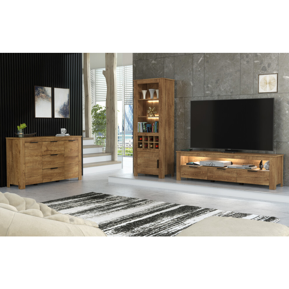 Furneo TV Stand Oak Dark Effect Display Cabinet Sideboard Set LED Light Prestigio 2/4/6