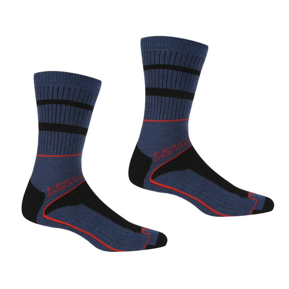 (9 UK-12 UK, Dark Denim/Orange/Black) Regatta Mens Samaris 3 Season Socks (Pack Of 2)