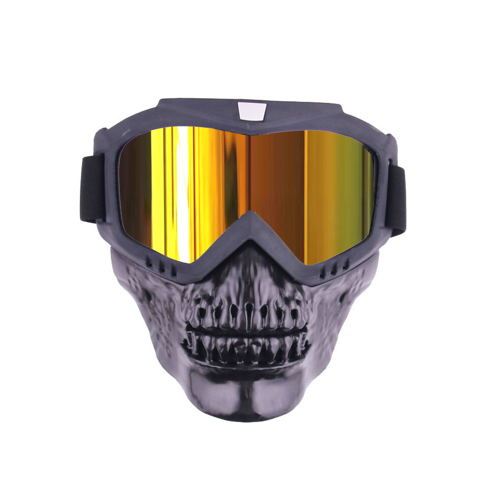 ( Lens) With Warning Light Detachable Motorcycle Goggles Mask Skull Moto Face Gold 9487227272136