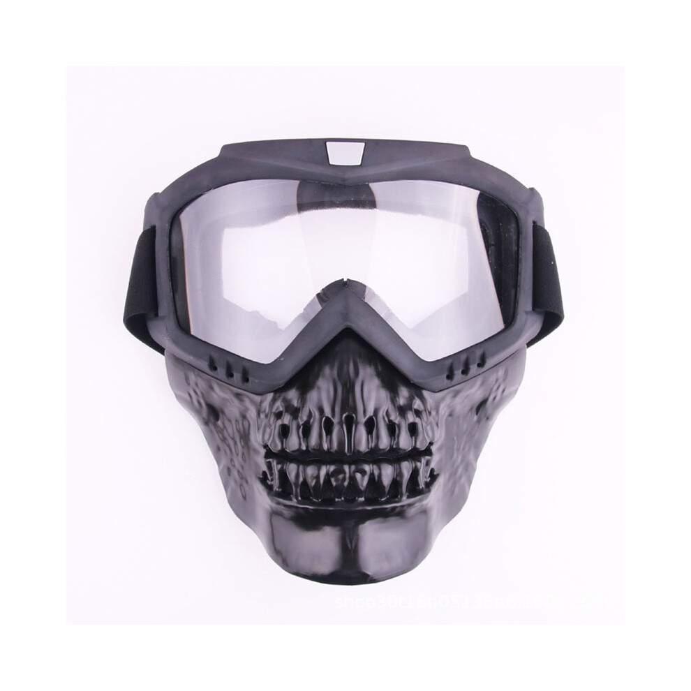 (Transaprent Lens) With Warning Detachable Motorcycle Goggles Mask Skull Moto Face Light 9487227272112