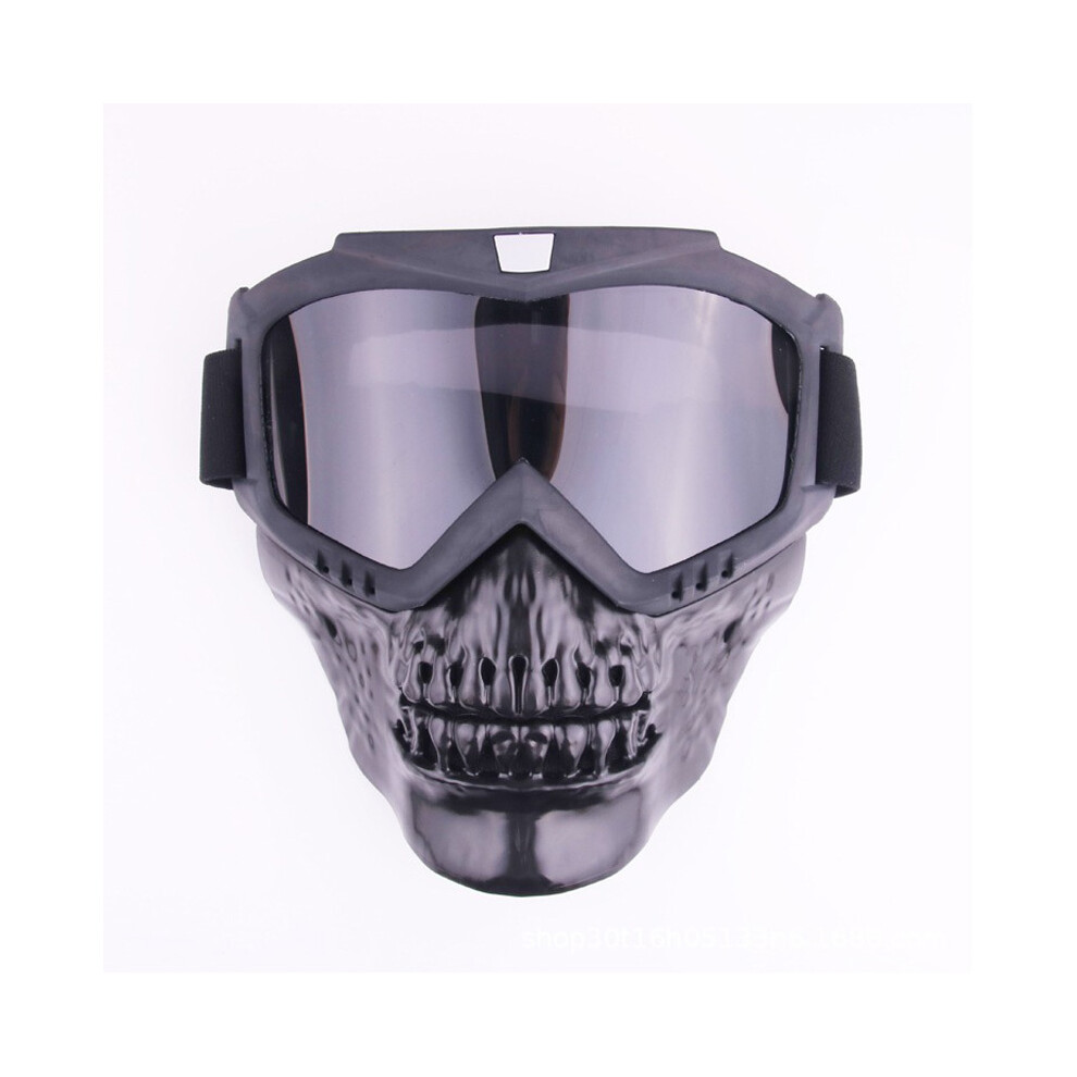 ( Lens) With Warning Light Detachable Motorcycle Goggles Mask Skull Moto Face Grey 9487227272129