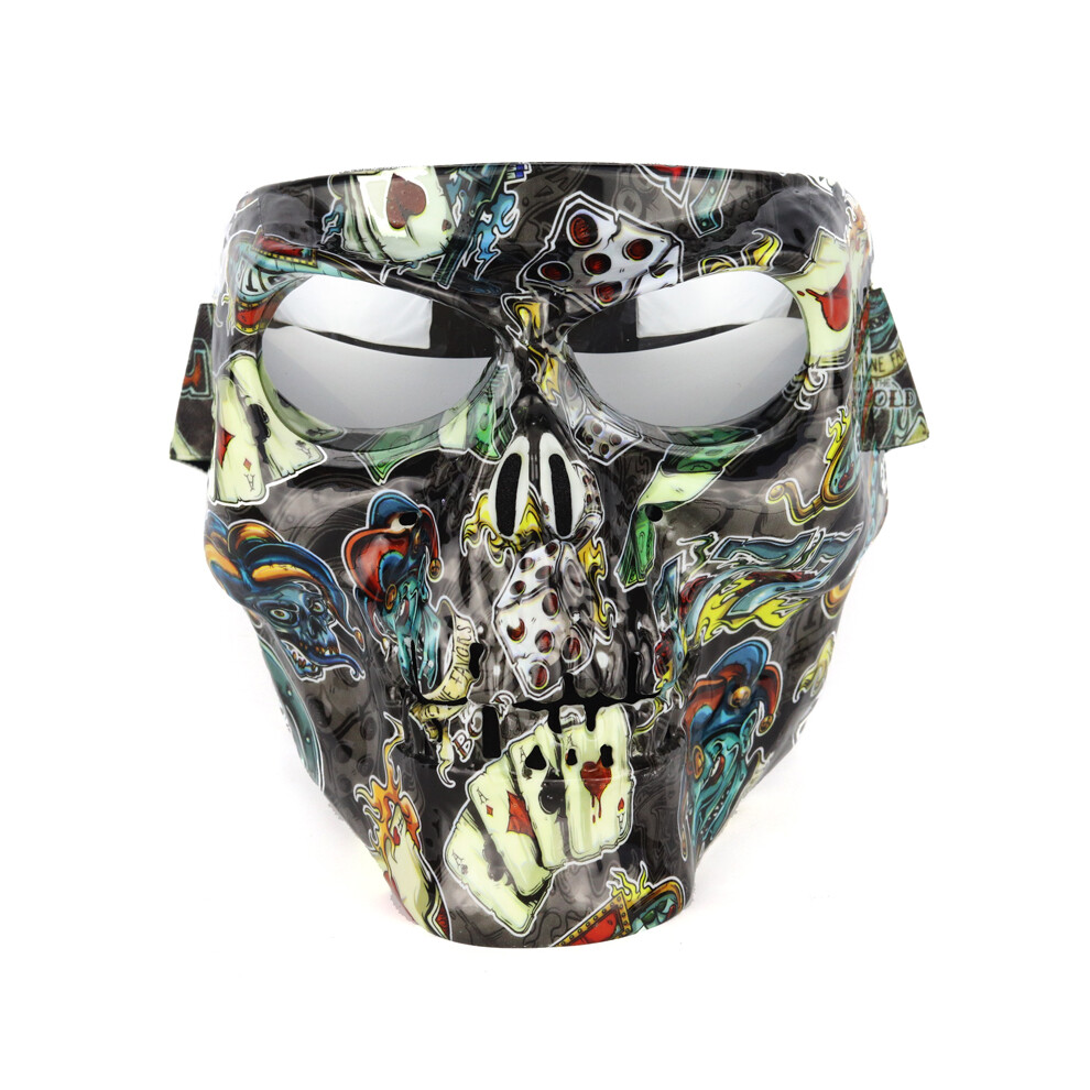 (A1) With Warning Detachable Motorcycle Goggles Mask Skull Moto Face Light 9487227247653