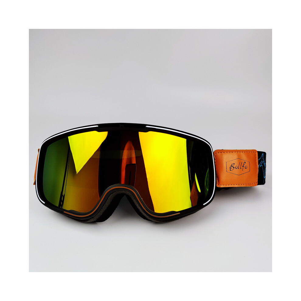(Bk- Lens) Retro Motorcycle Goggles Double Layer Anti-Fog Motocross Glasses Windproof Red 9487227249718