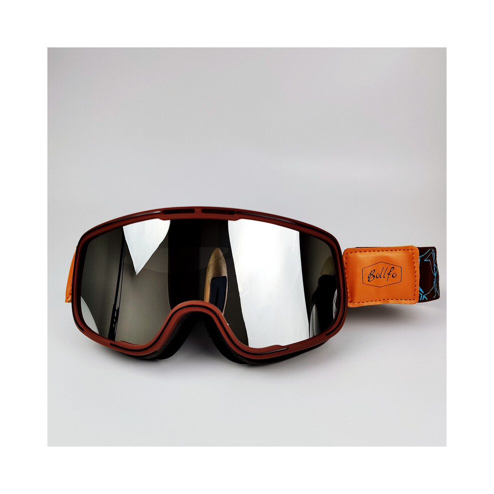 (Br- Lens) Retro Motorcycle Goggles Double Layer Anti-Fog Motocross Glasses Windproof Silver 9487227249701