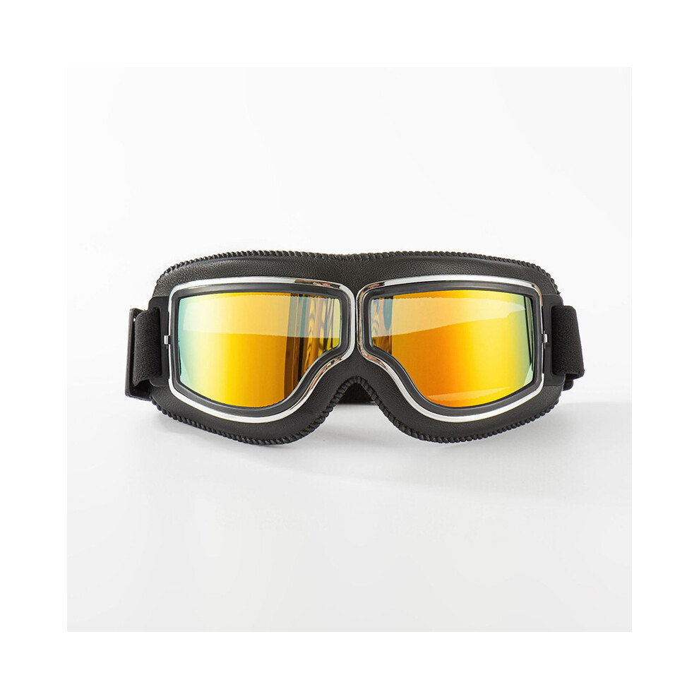 (- Lens) Retro Leather Motorcycle Goggles Vintage Pilot Glasses Windproof Universal Black/Red 9487227260096