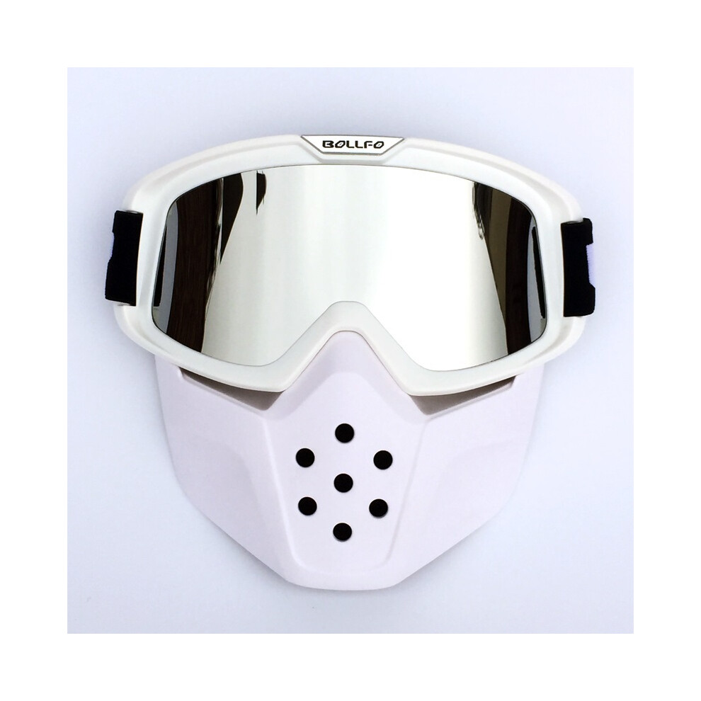 (White Silver) Vintage Motorcycle Shark Helmet Goggles Motocross Helmet Glasses Retro White,Silver 9487227275502