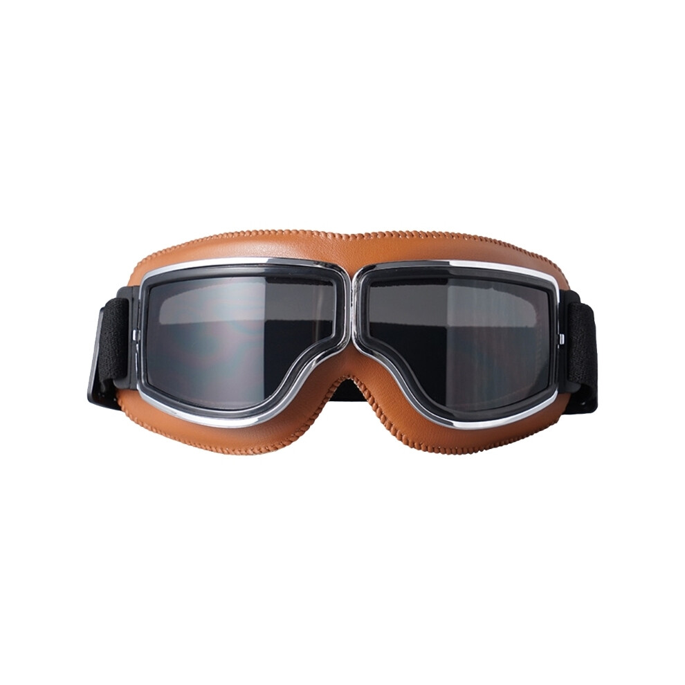 (Gray And ) Retro Motorcycle Glasses Men Moto Racing Motocross Windproof Retro Goggles Brown 9487227281428