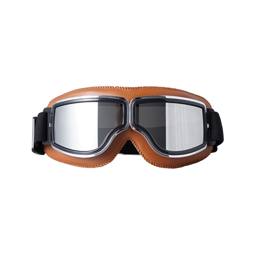 (Silver And Brown) Retro Motorcycle Glasses Men Moto Racing Motocross Windproof Retro Goggles Brown,Silver 9487227283736