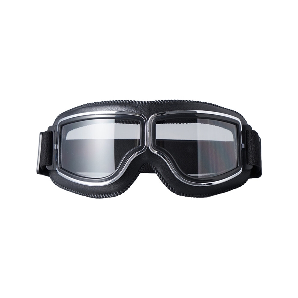 (Clear And ) Retro Motorcycle Glasses Men Moto Racing Motocross Windproof Retro Goggles Black 9487227285181