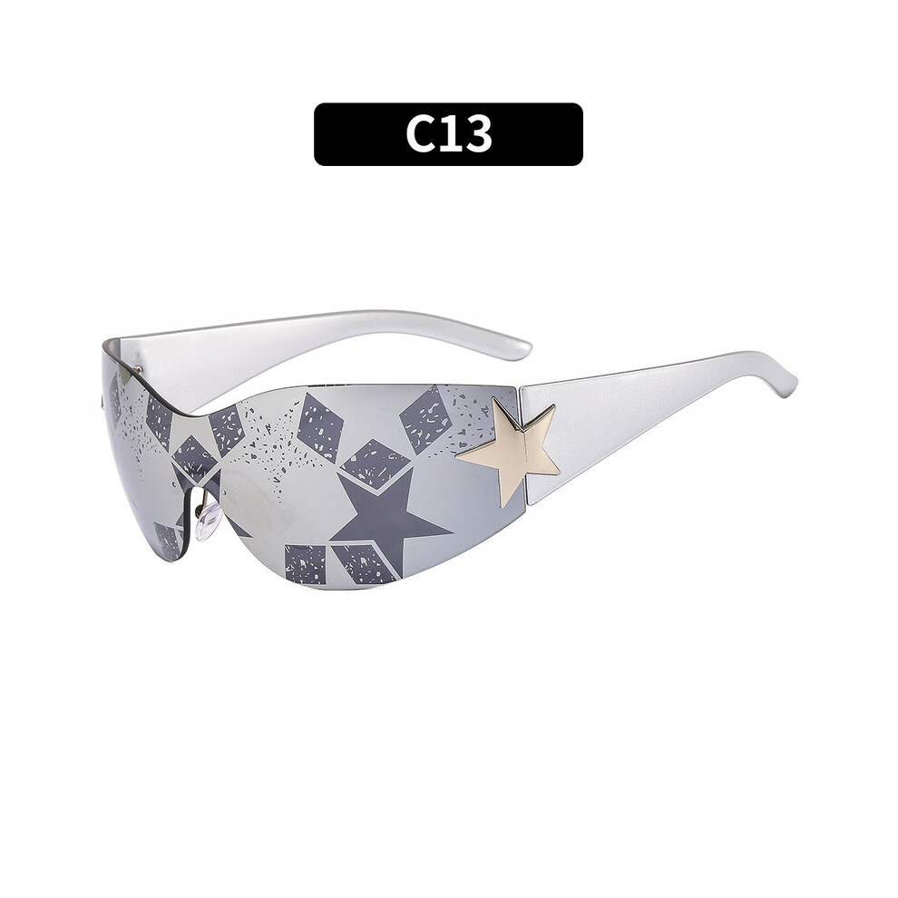 (C13) Rimless Sunglasses Women Men Trendy Motorcycle Sunglasses Punk One Piece 9487227287031