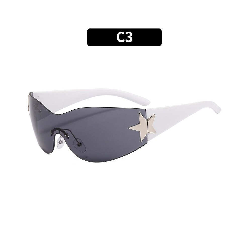 (C3) Rimless Sunglasses Women Men Trendy Motorcycle Sunglasses Punk One Piece 9487227287666