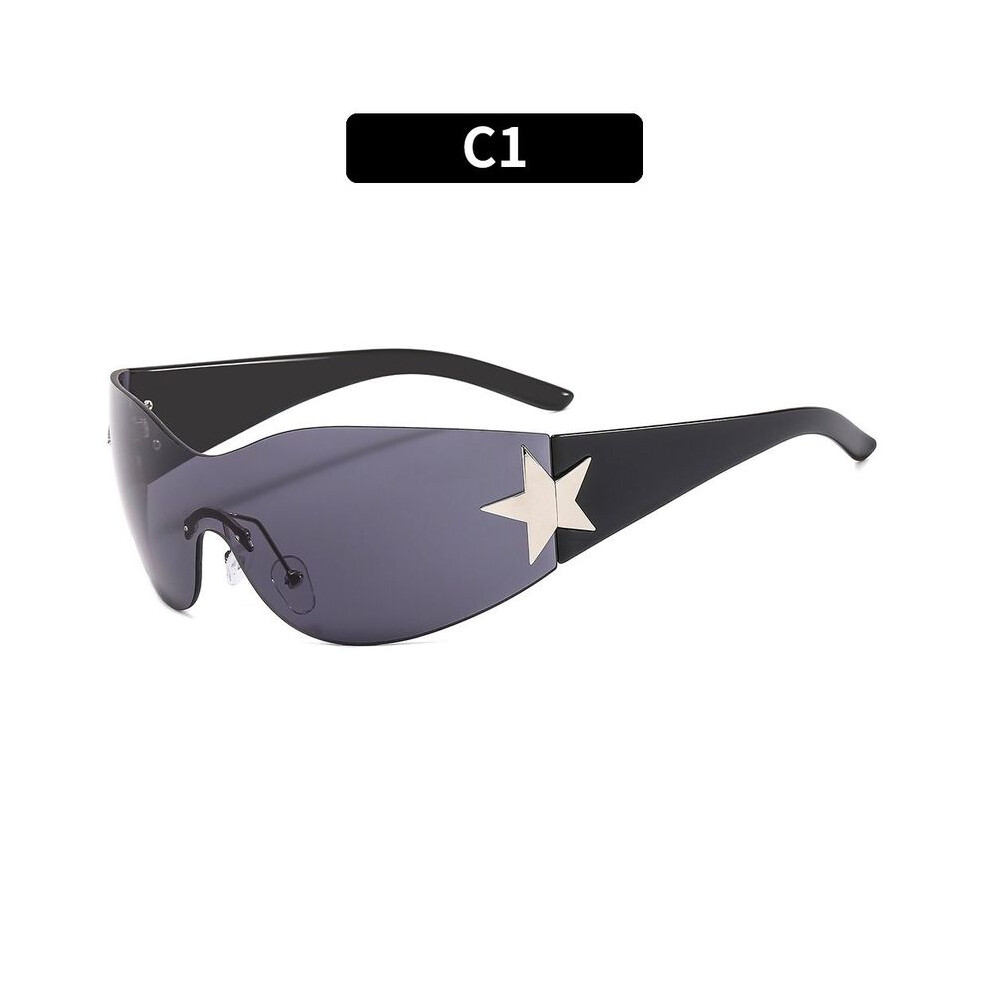 (C1) Rimless Sunglasses Women Men Trendy Motorcycle Sunglasses Punk One Piece 9487227287697