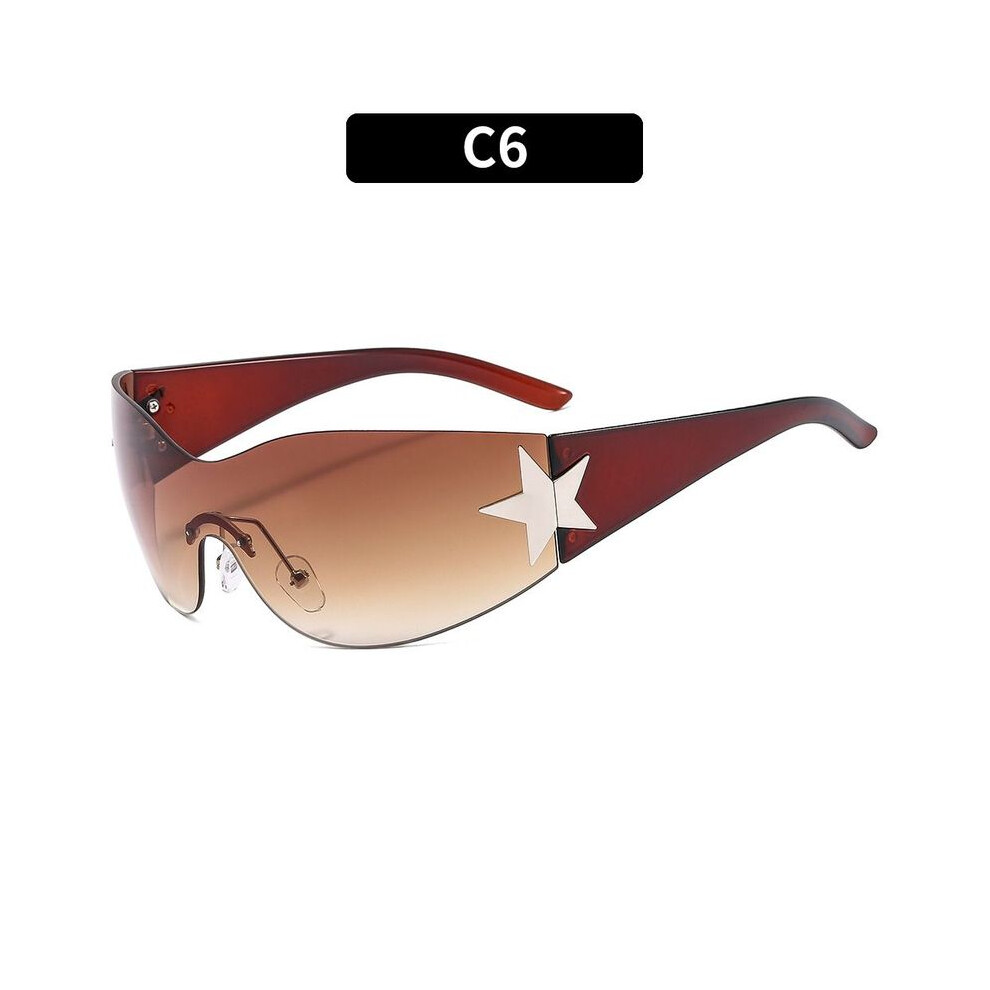 (C6) Rimless Sunglasses Women Men Trendy Motorcycle Sunglasses Punk One Piece 9487227287703
