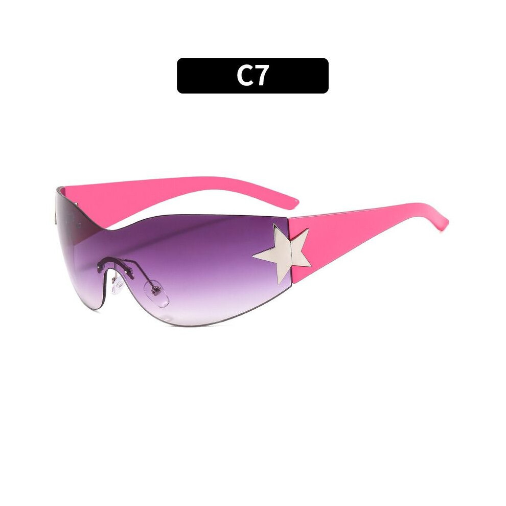 (C7) Rimless Sunglasses Women Men Trendy Motorcycle Sunglasses Punk One Piece 9487227287765