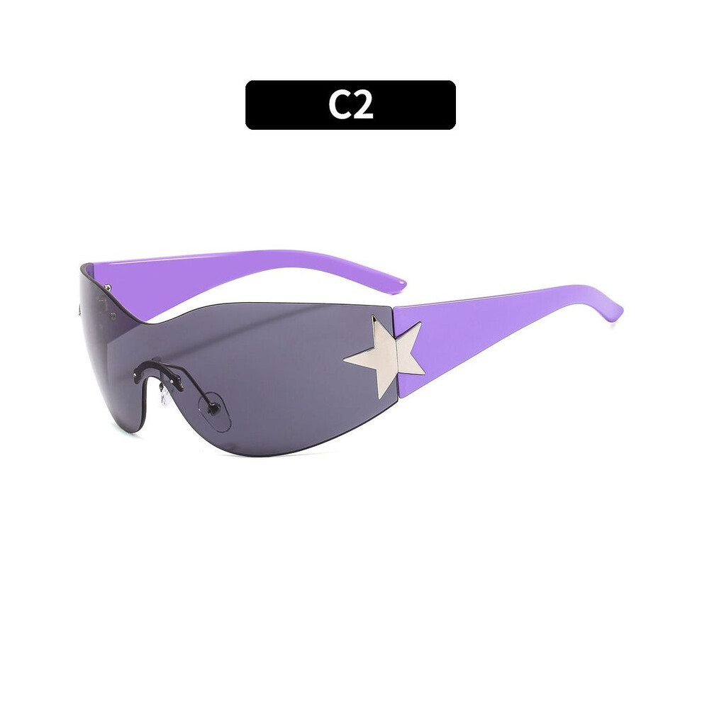 (C2) Rimless Sunglasses Women Men Trendy Motorcycle Sunglasses Punk One Piece 9487227287802