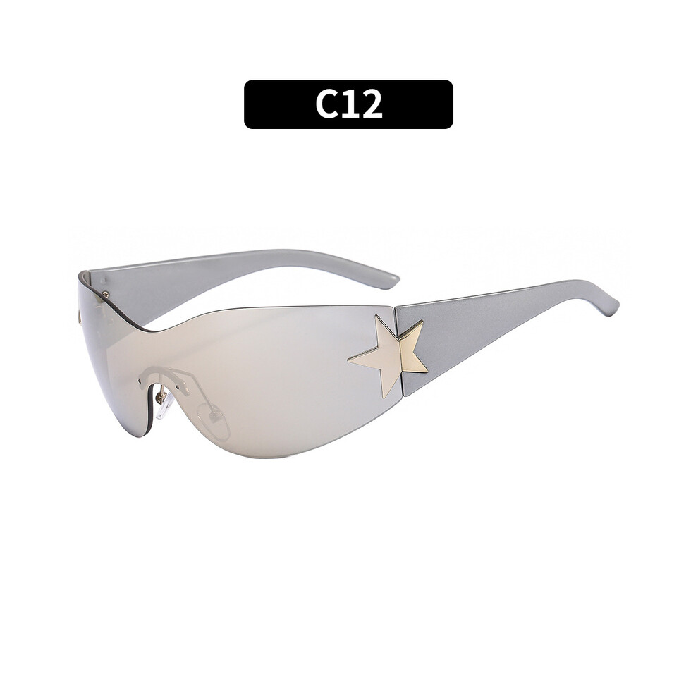 (C12) Rimless Sunglasses Women Men Trendy Motorcycle Sunglasses Punk One Piece 9487227287826