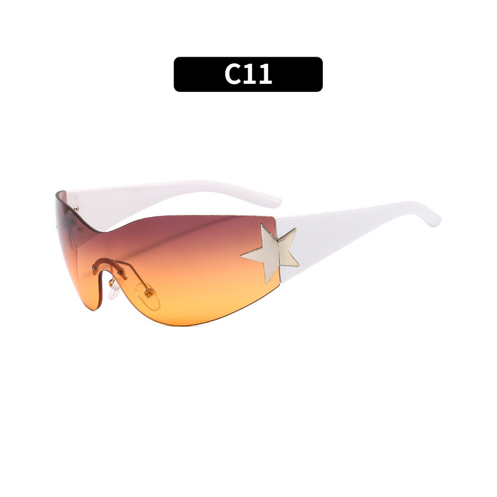 (C11) Rimless Sunglasses Women Men Trendy Motorcycle Sunglasses Punk One Piece 9487227287833