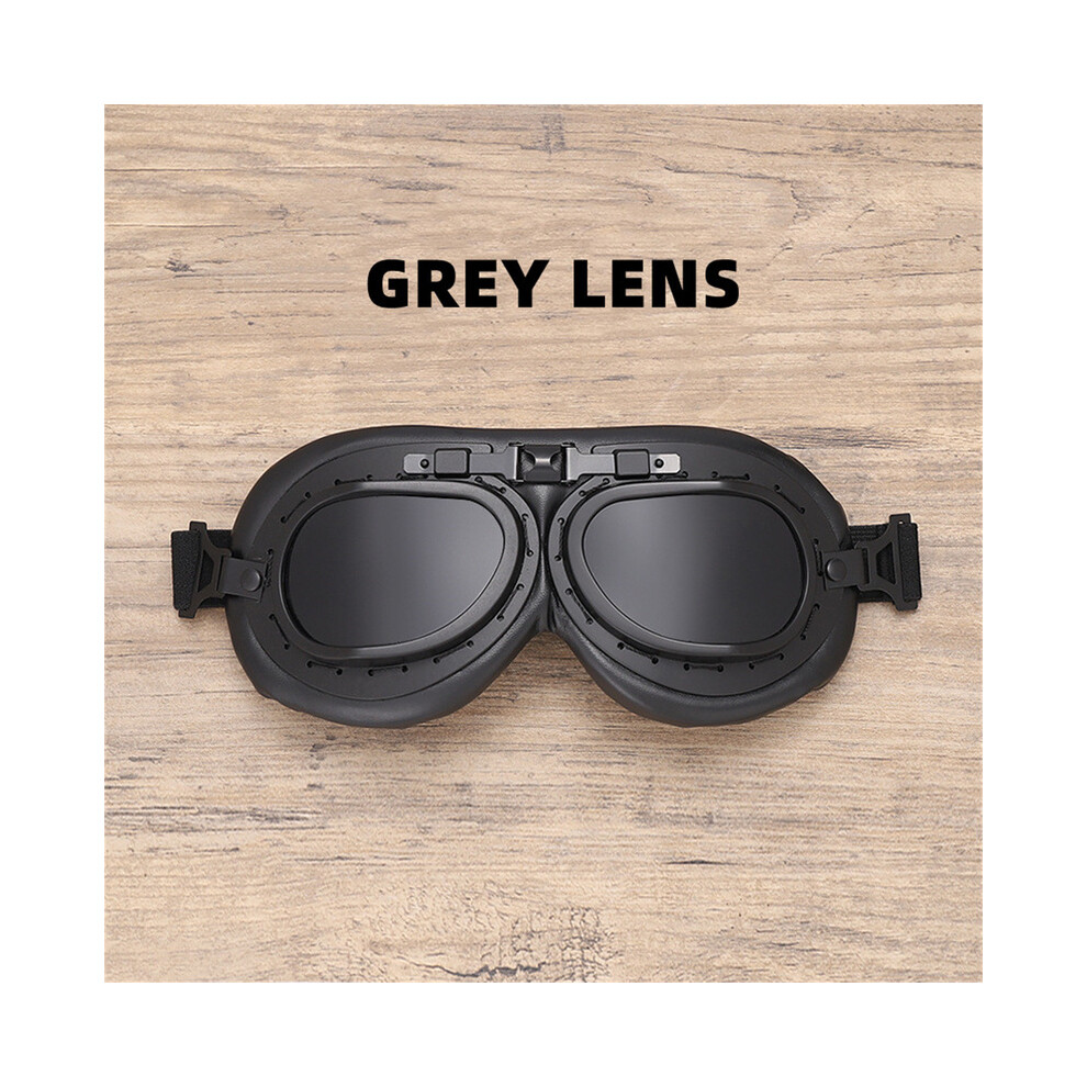 ( Lens) Classic Vintage Motorcycle Leather Goggles Retro Pilot Glasses Universal Grey 9487227285068