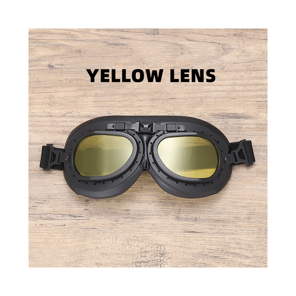 ( Lens) Classic Vintage Motorcycle Leather Goggles Retro Pilot Glasses Universal Yellow 9487227285112