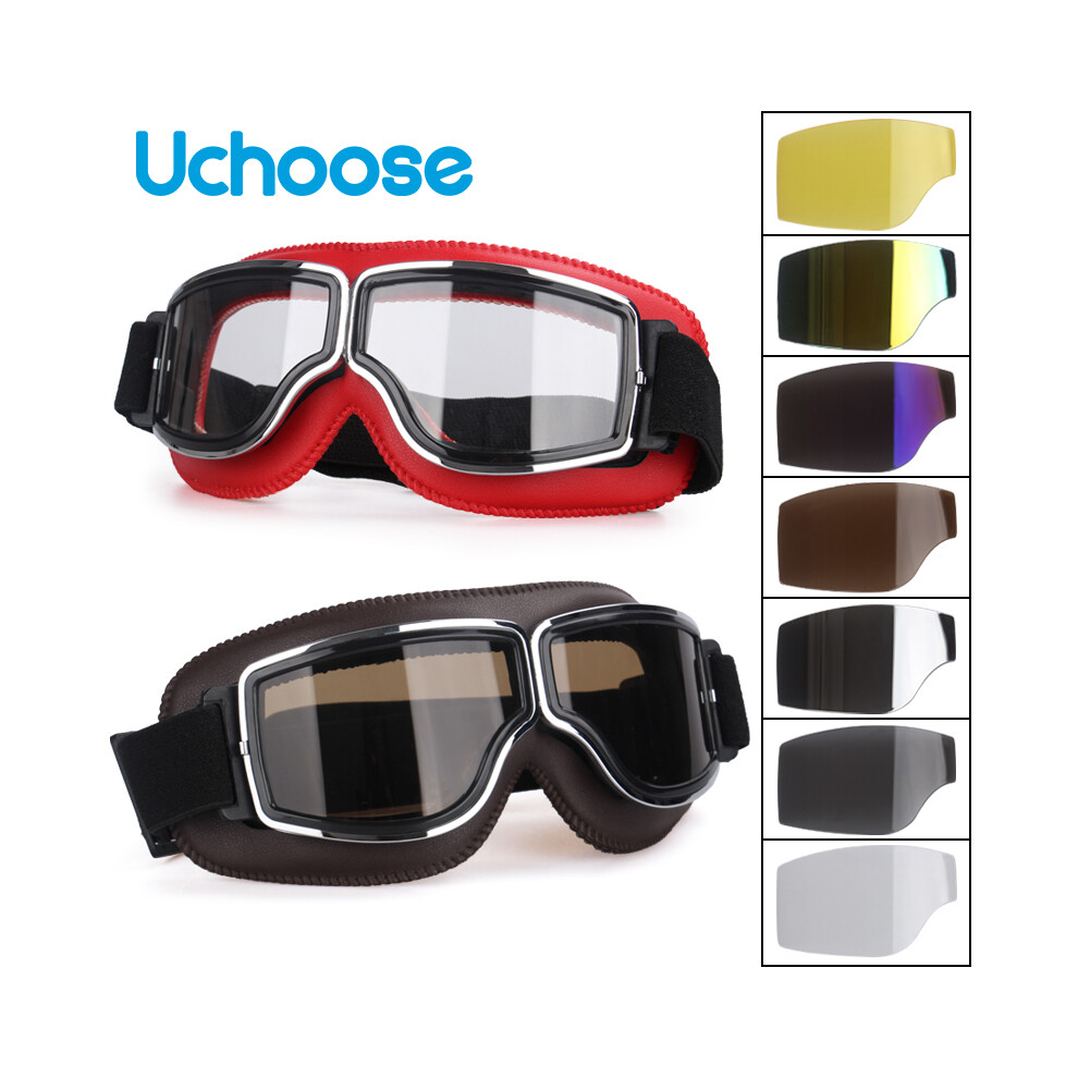 (B2- Lens) Windproof Motorcycle Helmet Glasses Leather Safety Protective Anti-Glare Grey 9487227288526