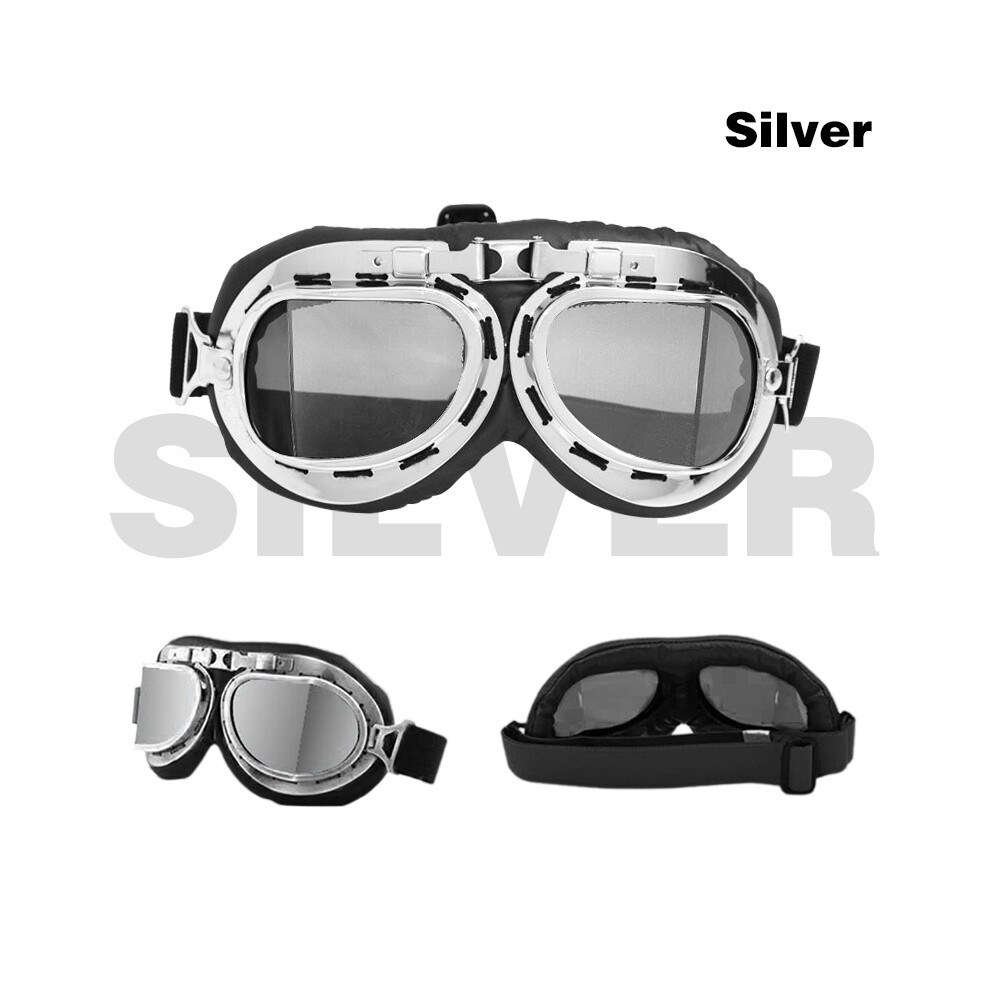( Silver) Motorcycle Goggle Wwii Vintage Retro Goggles Universal Edge Pilot Silver 9487227294138