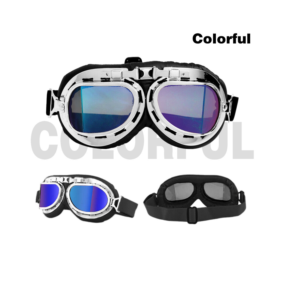 ( Colorful) Motorcycle Goggle Wwii Vintage Retro Goggles Universal Edge Pilot Silver 9487227294121