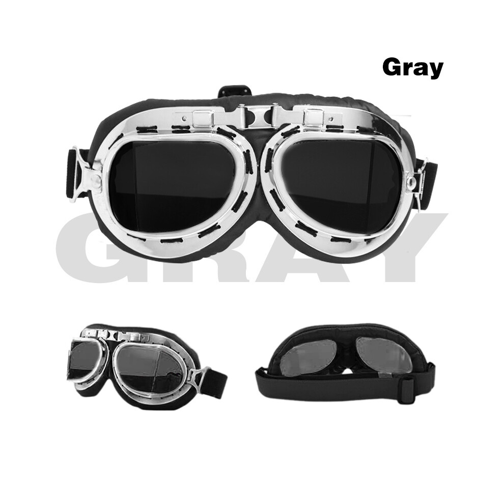 ( Gray) Motorcycle Goggle Wwii Vintage Retro Goggles Universal Edge Pilot Silver 9487227294091