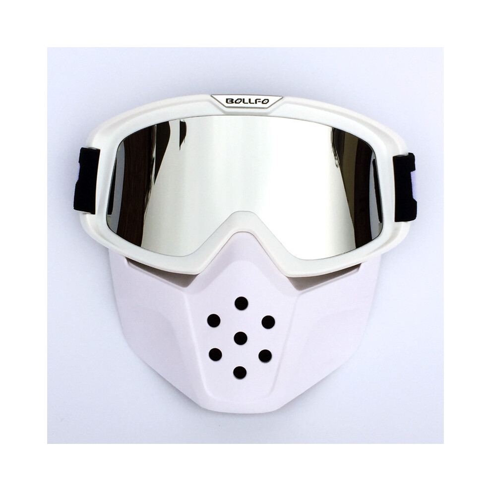 (Bof-40 ) Windproof Motorcycle Detachable Modular Mask Goggles And Mouth Filter Silver 9487227311170