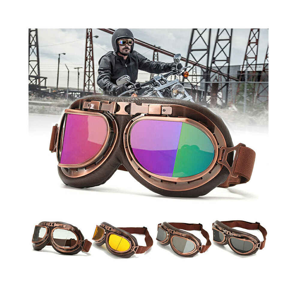 (Copper ) Motorcycle Helmet Goggles Windproof Glasses Motorbike Steampunk Retro Gray 9487227298242