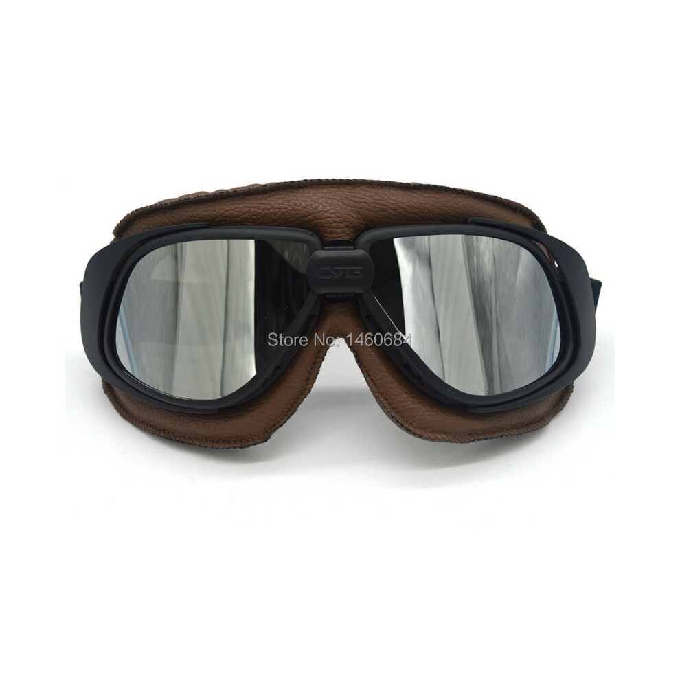 Evomosa Leather Goggles Glasses Wwii Raf Vintage Pilot For Harley Brown 9487227272358