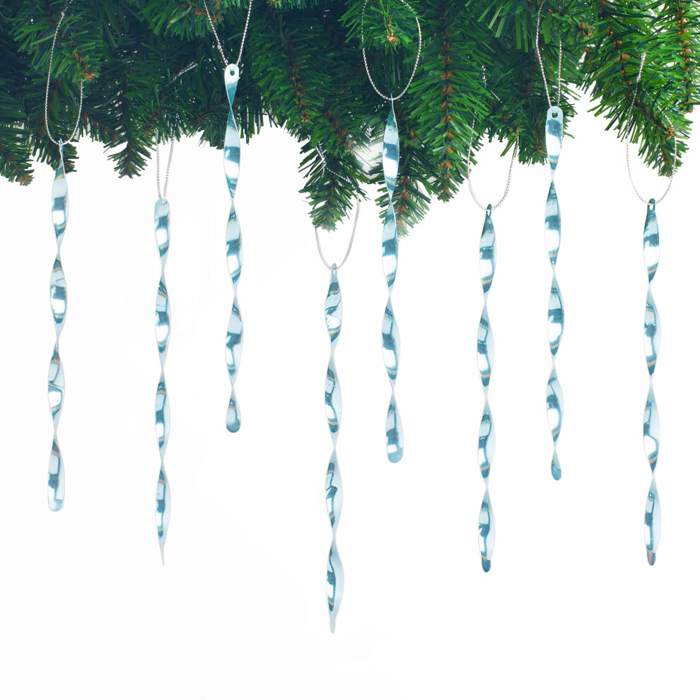 AMS Christmas Tree Ornaments 24PCS Aluminum Twisted Icicles Ornament Set for Christmas Tree New Year Party Decorations Supplies(Shiny 7",Light Blue)