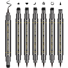 Erinde 6PCS Double-headed Liquid Eyeliner Stamp Pen Set, Black Eyeliner Pencil Eye Liner Stencil, Winged Eyeliner Tattoo Tool, Star Moon Heart Eyelin