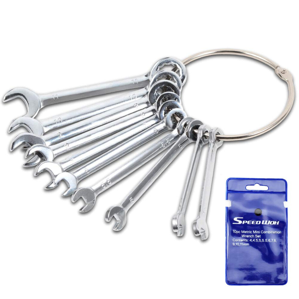 SPEEDWOX Small Wrench Set, 10 Pcs, 4-11mm Mini Combination Wrench Sets with Portable Storage Pouches and A Ring