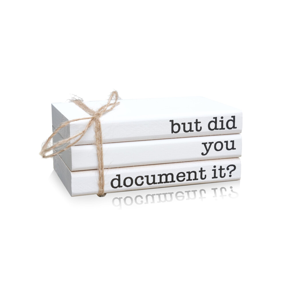 RUKEJUNE Funny Cute Office Desk Decor, Rustic Wooden Book Stack for Shelf Table Decoration - But Did You Document It Sign