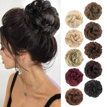 MORICA 1PCS Messy Hair Bun Haar Scrunchies Extension Lockig Wellen Kunsthaar für Frauen (2#(Natur Schwarz))