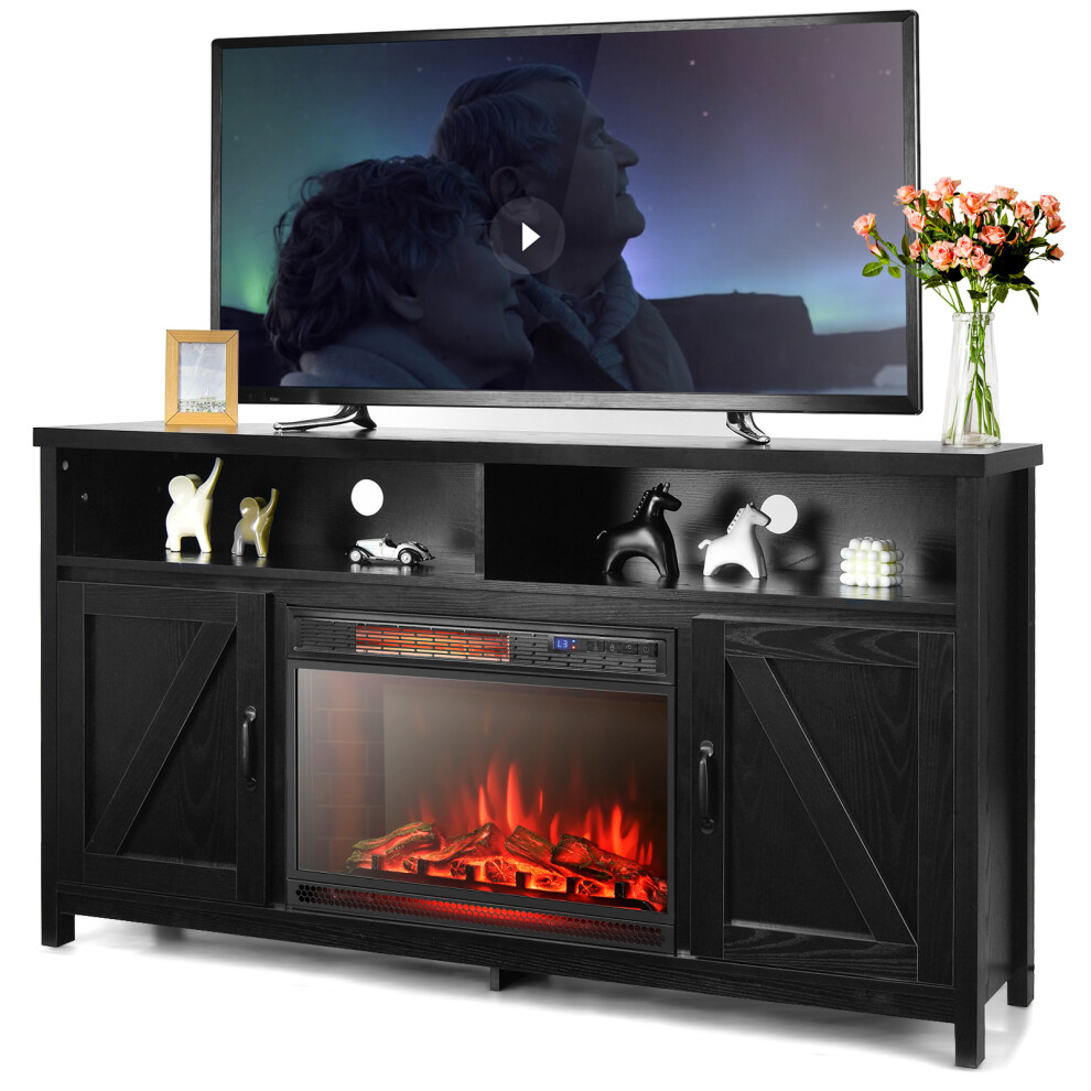 TV Cabinet Console Table with Barn Doors & Adjustable Shelves Black