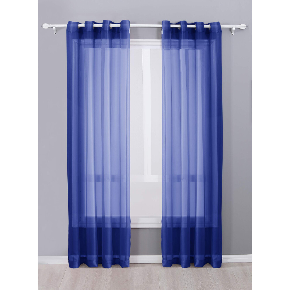 Decotex 2 Piece Sheer Voile Grommet Top Window Curtain Panel Drapes (54" X 63", Royal Blue)