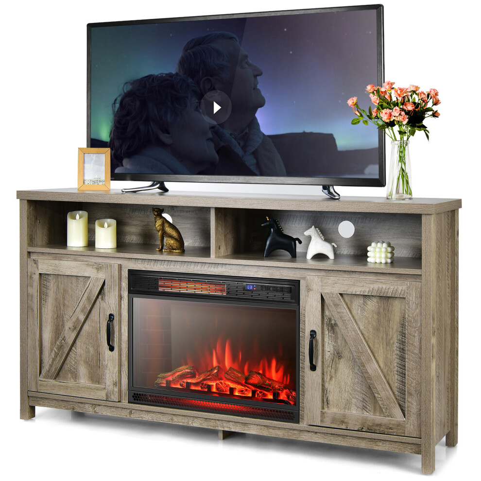 TV Cabinet Console Table with Barn Doors & Adjustable Shelves Natural