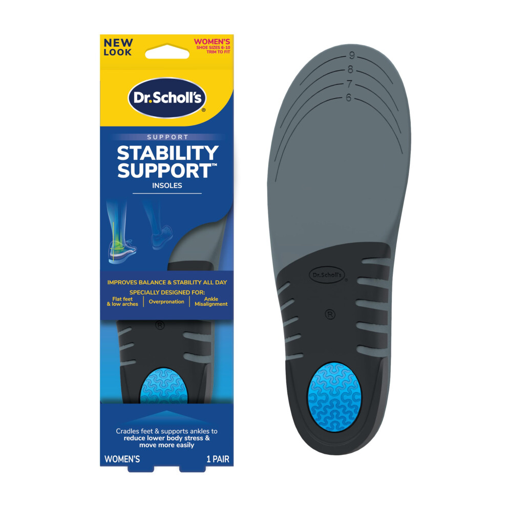 Dr. Scholl's Stability Support Insoles, Flat Feet & Overpronation Low Arch Support, Improves Balance & Stability, Motion Control, Trim Inserts to Fit