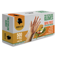 Gorilla Supply 500 BPA Gratis premium engangshandsker Poly Pe LDPE Plastik til k?kken Mad H?ndtering af mad Prep Latex & pulver Gratis (500 t?lle