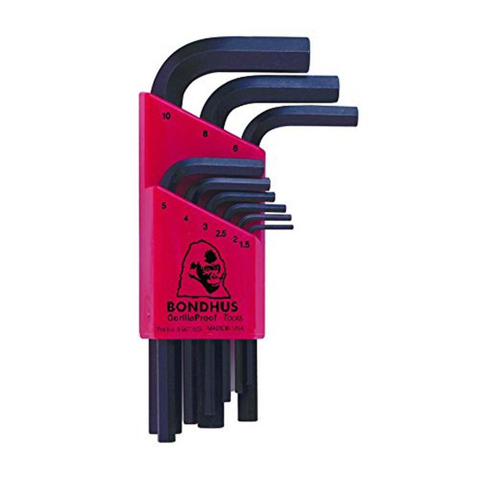 Bondhus 12299 Set Of 9 Hex L-Wrenches, Short Length, Sizes 1.5-10Mm 037231122362
