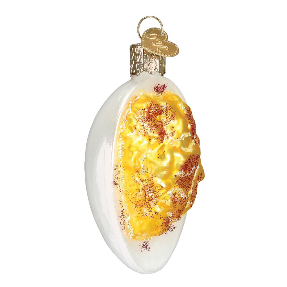 Old World Christmas Ornaments: Various Foods Glass Blown Ornaments for Christmas Tree, Deviled Egg, 2.75 x 2.25