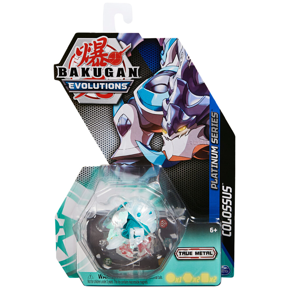 Bakugan Evolutions, Colossus (White), Platinum Series True Metal, 2 BakuCores and Character Card, Kids Toys for Boys, Ages 6 and Up