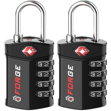 Forge Quality 4-cifret TSA-godkendt bagagel?s 2 sorte l?se med inspektionsindikator Legeringskrop til Pelican-kuffert Kuffert Gym Locker.