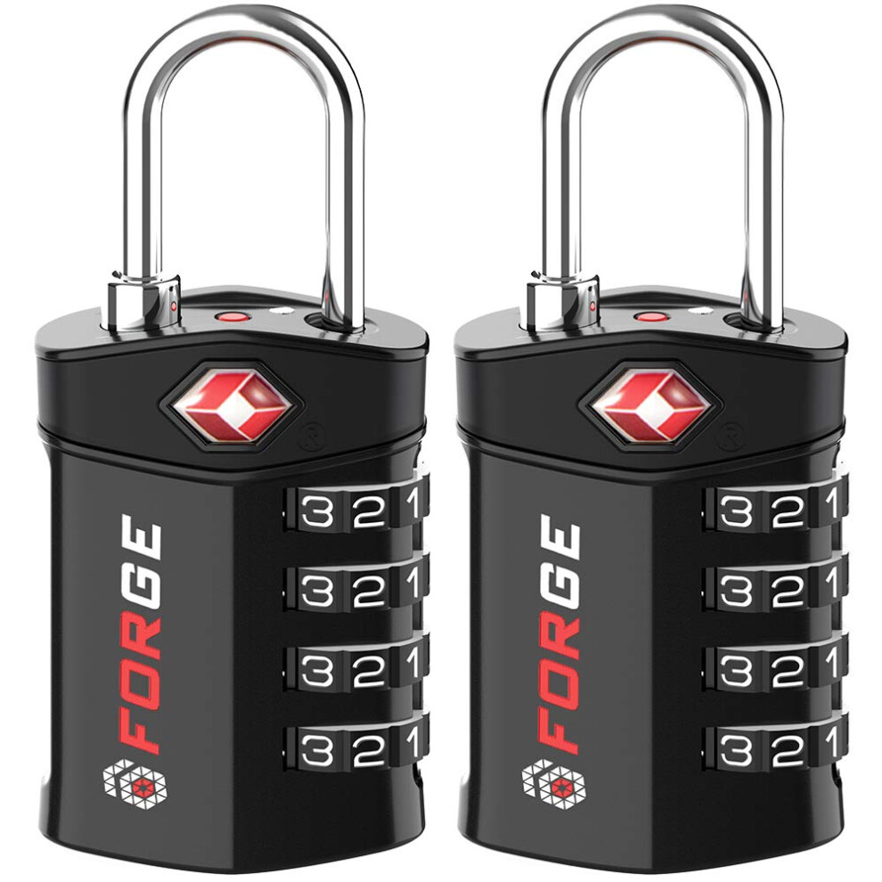 Forge Quality 4 Digit TSA Approved Luggage Lock 2 Black Locks with Inspection Indicator, Alloy Body for Pelican case, Suitcase, Gym Locker.